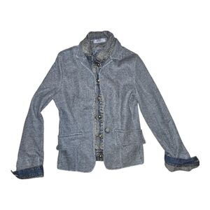 Stylish Gray Blazer Mixed Denim Women's Jacket